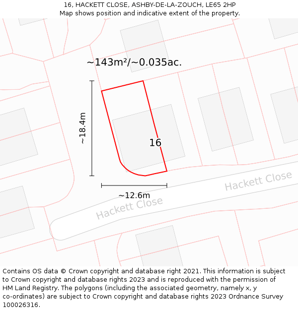 16, HACKETT CLOSE, ASHBY-DE-LA-ZOUCH, LE65 2HP: Plot and title map