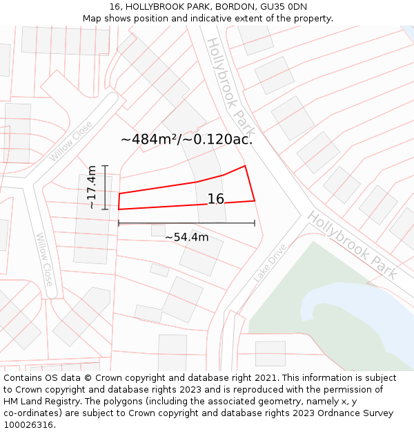 16, HOLLYBROOK PARK, BORDON, GU35 0DN: Plot and title map