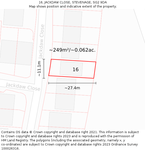 16, JACKDAW CLOSE, STEVENAGE, SG2 9DA: Plot and title map