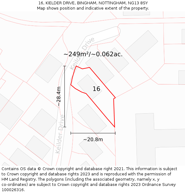 16, KIELDER DRIVE, BINGHAM, NOTTINGHAM, NG13 8SY: Plot and title map