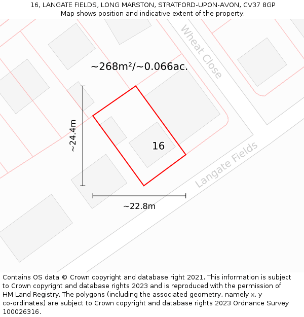 16, LANGATE FIELDS, LONG MARSTON, STRATFORD-UPON-AVON, CV37 8GP: Plot and title map