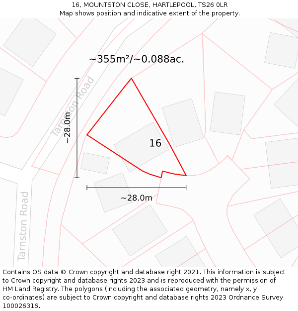 16, MOUNTSTON CLOSE, HARTLEPOOL, TS26 0LR: Plot and title map