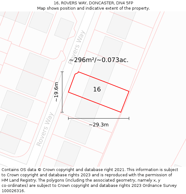 16, ROVERS WAY, DONCASTER, DN4 5FP: Plot and title map