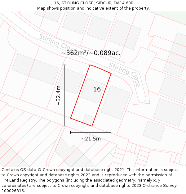 16, STIRLING CLOSE, SIDCUP, DA14 6RP: Plot and title map