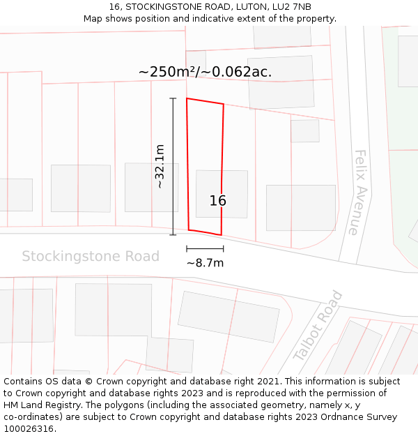 16, STOCKINGSTONE ROAD, LUTON, LU2 7NB: Plot and title map