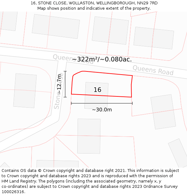 16, STONE CLOSE, WOLLASTON, WELLINGBOROUGH, NN29 7RD: Plot and title map