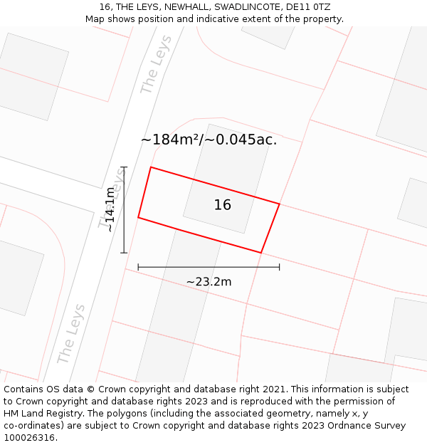 16, THE LEYS, NEWHALL, SWADLINCOTE, DE11 0TZ: Plot and title map