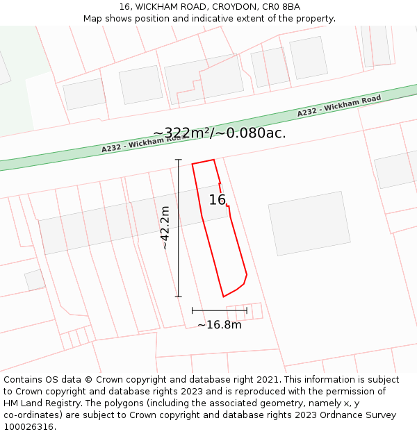 16, WICKHAM ROAD, CROYDON, CR0 8BA: Plot and title map