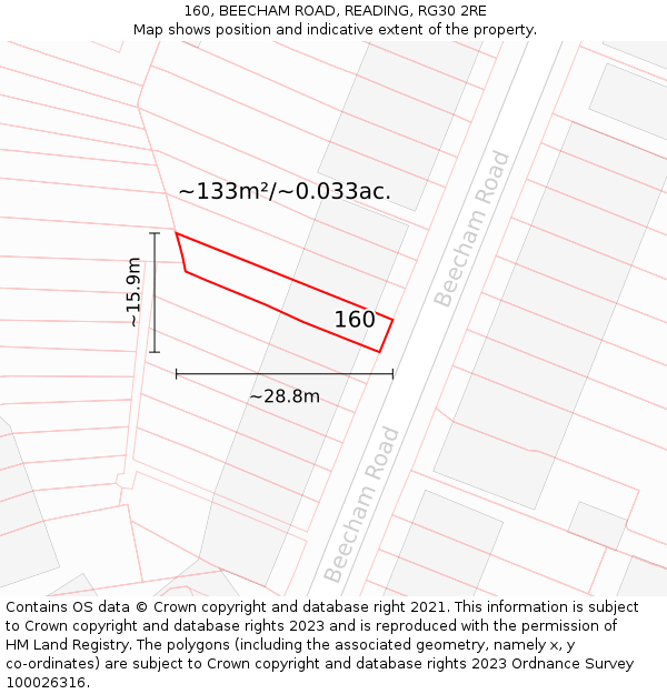 160, BEECHAM ROAD, READING, RG30 2RE: Plot and title map