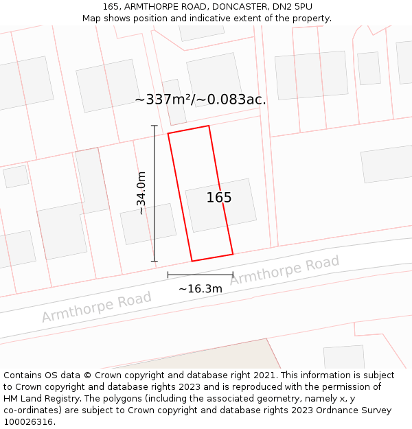 165, ARMTHORPE ROAD, DONCASTER, DN2 5PU: Plot and title map