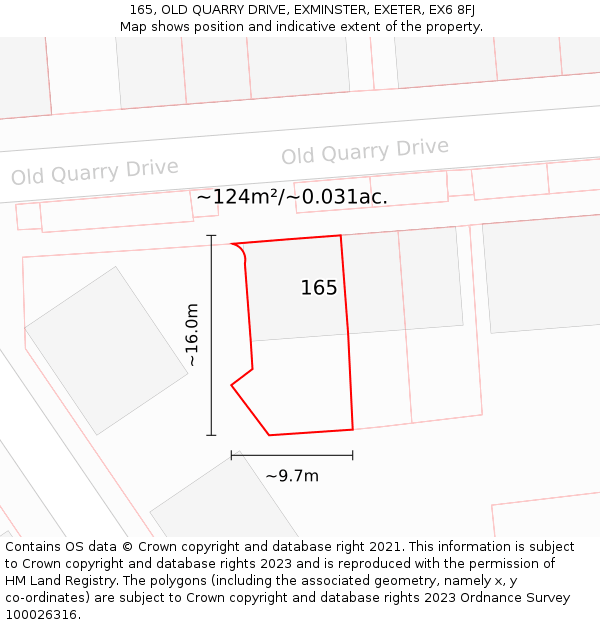 165, OLD QUARRY DRIVE, EXMINSTER, EXETER, EX6 8FJ: Plot and title map