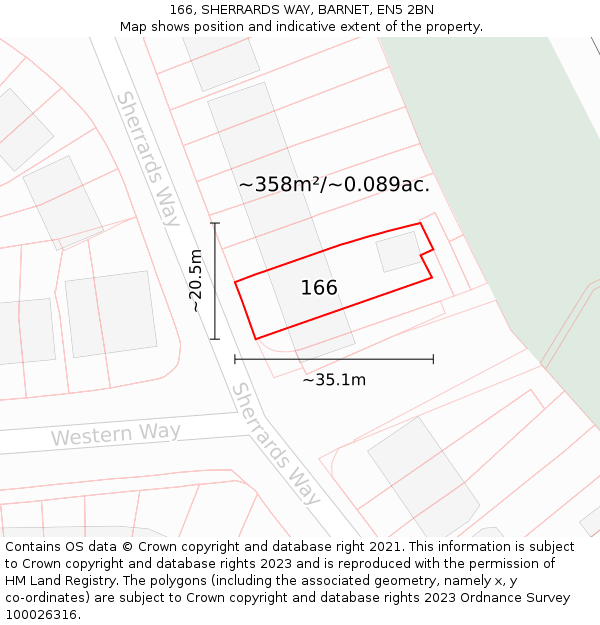 166, SHERRARDS WAY, BARNET, EN5 2BN: Plot and title map