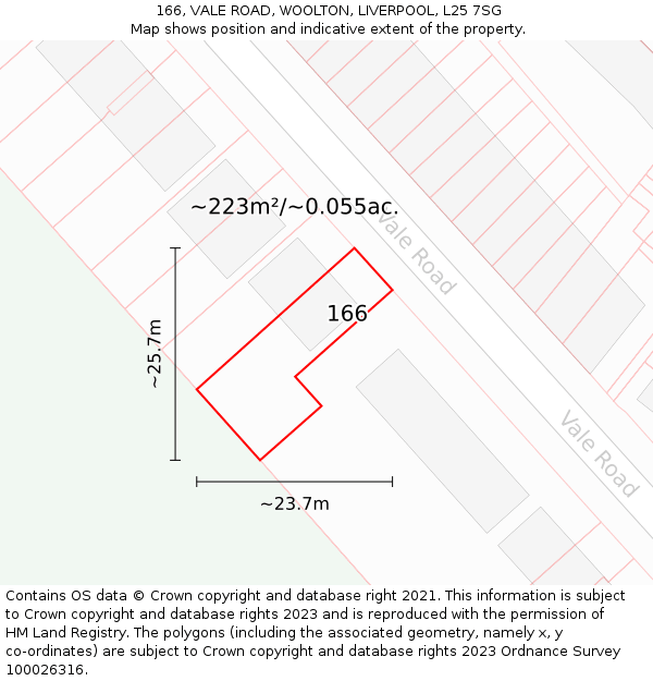 166, VALE ROAD, WOOLTON, LIVERPOOL, L25 7SG: Plot and title map