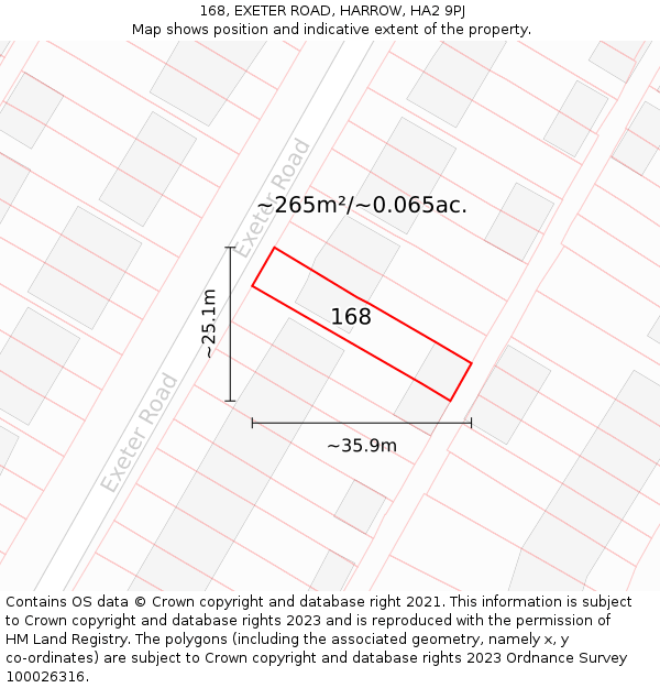 168, EXETER ROAD, HARROW, HA2 9PJ: Plot and title map