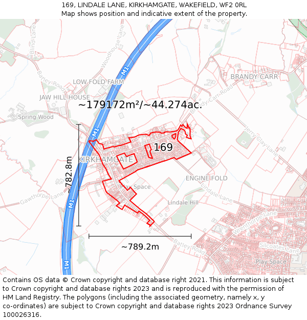 169, LINDALE LANE, KIRKHAMGATE, WAKEFIELD, WF2 0RL: Plot and title map