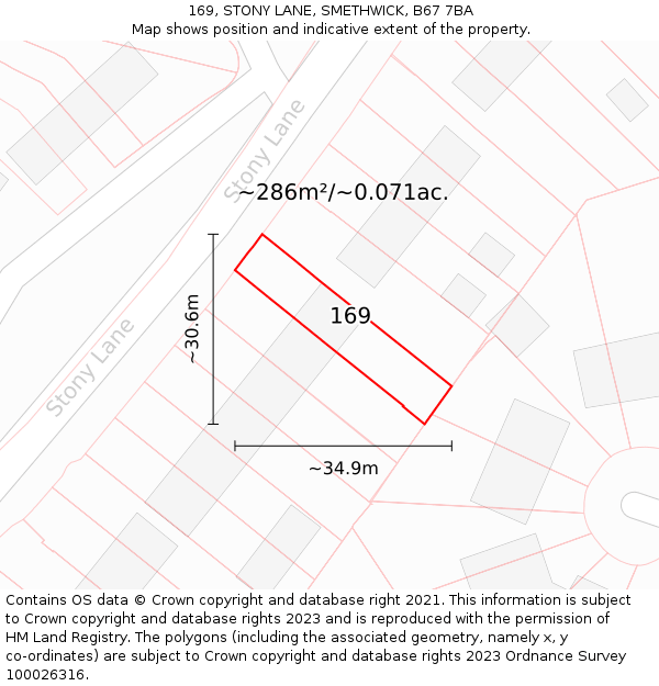 169, STONY LANE, SMETHWICK, B67 7BA: Plot and title map