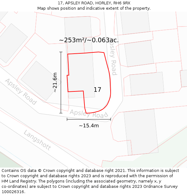 17, APSLEY ROAD, HORLEY, RH6 9RX: Plot and title map