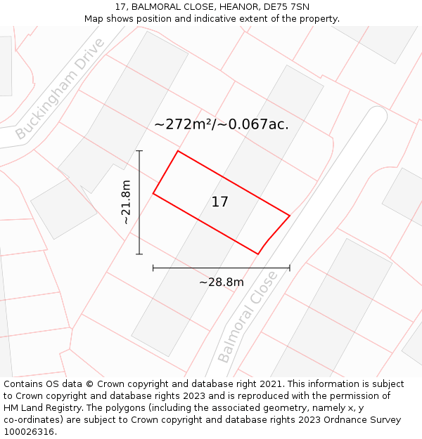 17, BALMORAL CLOSE, HEANOR, DE75 7SN: Plot and title map