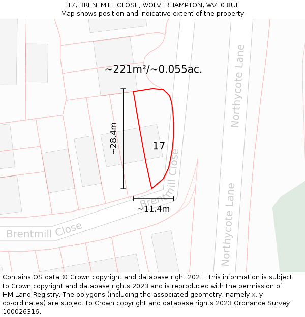 17, BRENTMILL CLOSE, WOLVERHAMPTON, WV10 8UF: Plot and title map