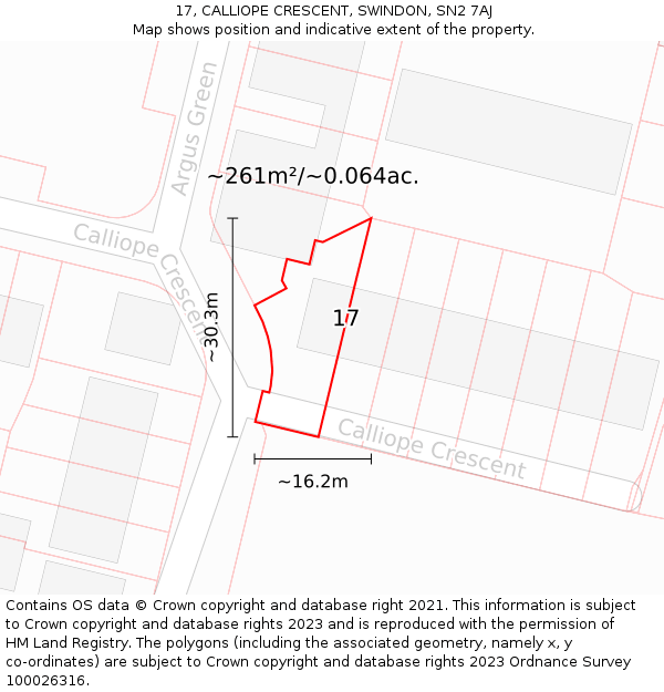 17, CALLIOPE CRESCENT, SWINDON, SN2 7AJ: Plot and title map