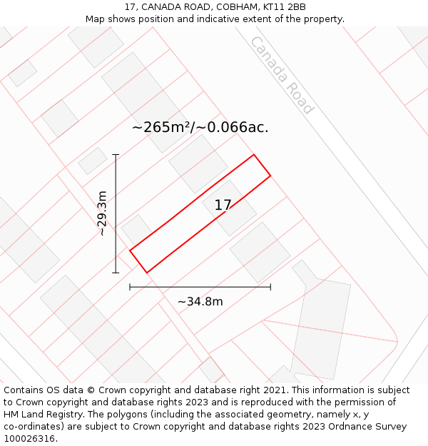 17, CANADA ROAD, COBHAM, KT11 2BB: Plot and title map
