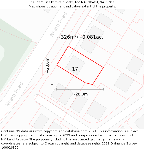 17, CECIL GRIFFITHS CLOSE, TONNA, NEATH, SA11 3FF: Plot and title map