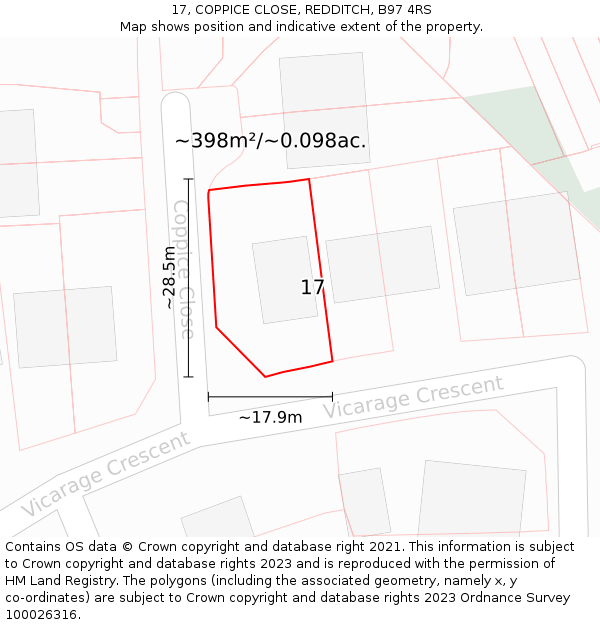 17, COPPICE CLOSE, REDDITCH, B97 4RS: Plot and title map