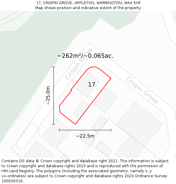 17, CRISPIN GROVE, APPLETON, WARRINGTON, WA4 5HF: Plot and title map