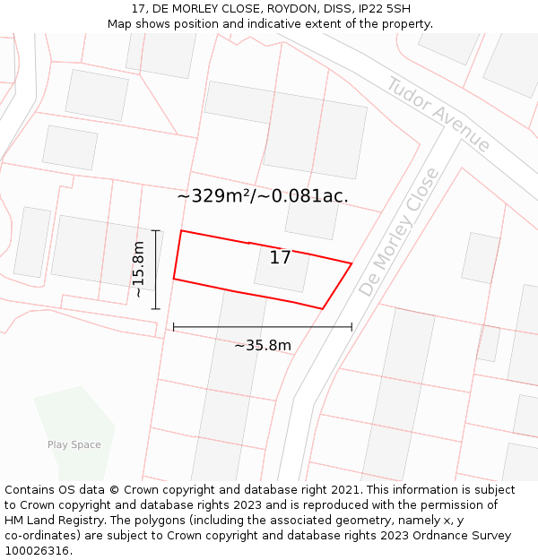 17, DE MORLEY CLOSE, ROYDON, DISS, IP22 5SH: Plot and title map