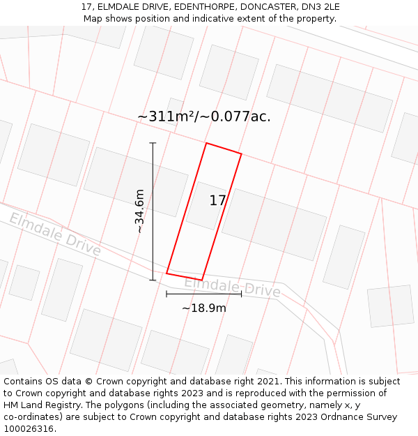 17, ELMDALE DRIVE, EDENTHORPE, DONCASTER, DN3 2LE: Plot and title map