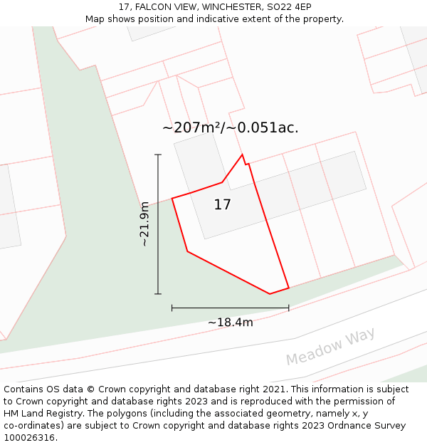 17, FALCON VIEW, WINCHESTER, SO22 4EP: Plot and title map