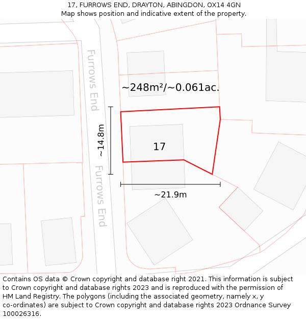 17, FURROWS END, DRAYTON, ABINGDON, OX14 4GN: Plot and title map