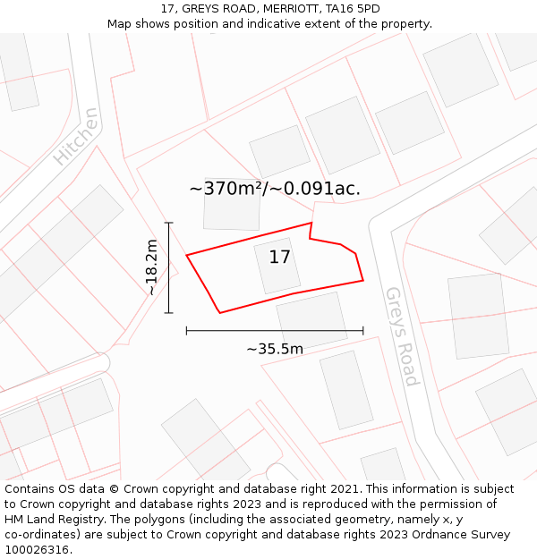 17, GREYS ROAD, MERRIOTT, TA16 5PD: Plot and title map
