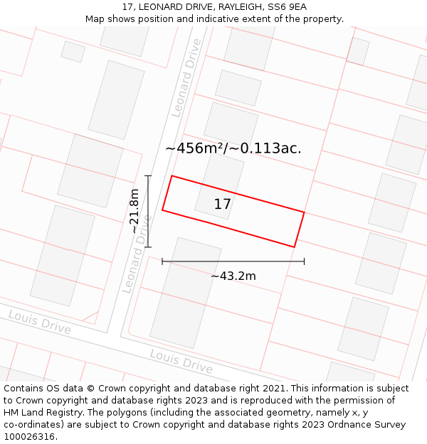 17, LEONARD DRIVE, RAYLEIGH, SS6 9EA: Plot and title map