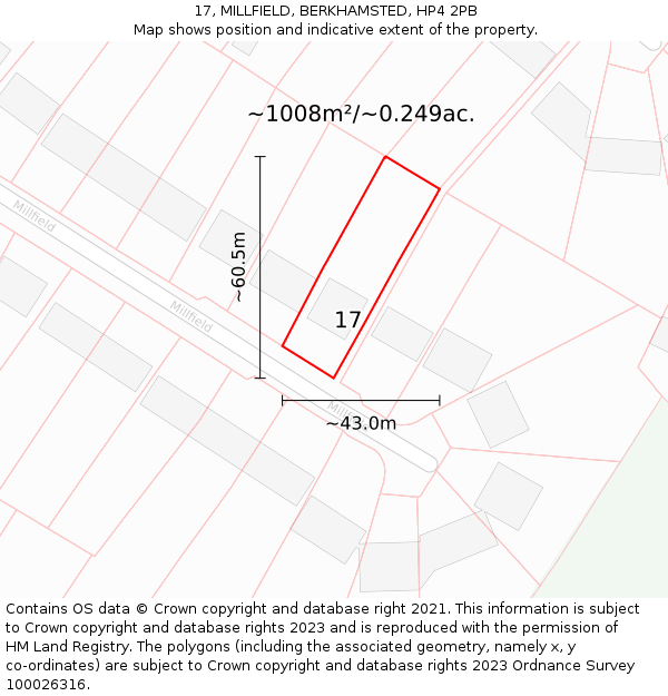 17, MILLFIELD, BERKHAMSTED, HP4 2PB: Plot and title map