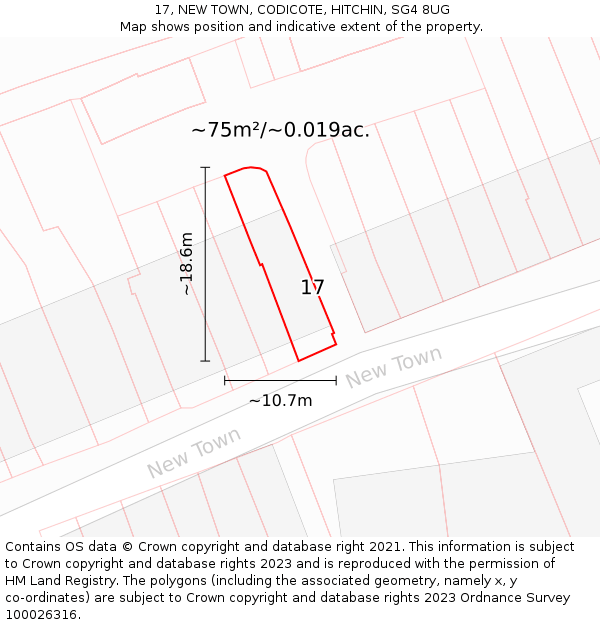 17, NEW TOWN, CODICOTE, HITCHIN, SG4 8UG: Plot and title map
