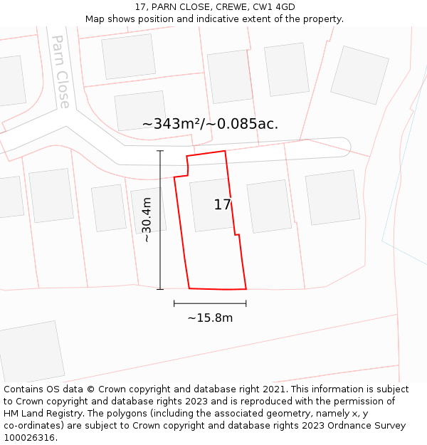 17, PARN CLOSE, CREWE, CW1 4GD: Plot and title map