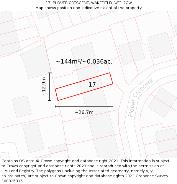 17, PLOVER CRESCENT, WAKEFIELD, WF1 2GW: Plot and title map