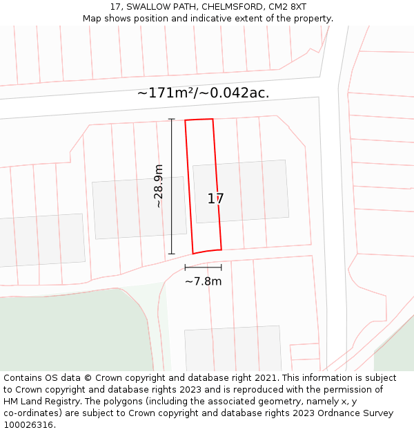 17, SWALLOW PATH, CHELMSFORD, CM2 8XT: Plot and title map