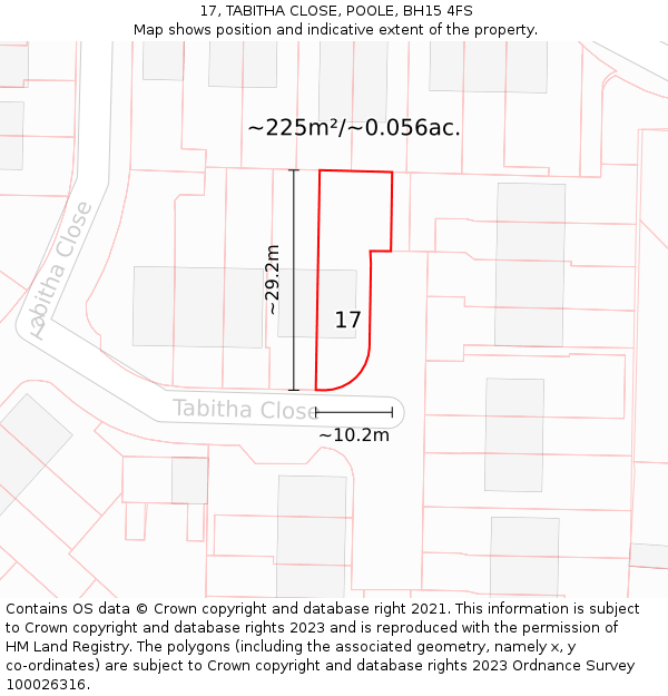 17, TABITHA CLOSE, POOLE, BH15 4FS: Plot and title map