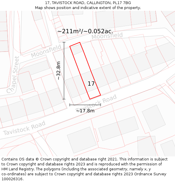 17, TAVISTOCK ROAD, CALLINGTON, PL17 7BG: Plot and title map