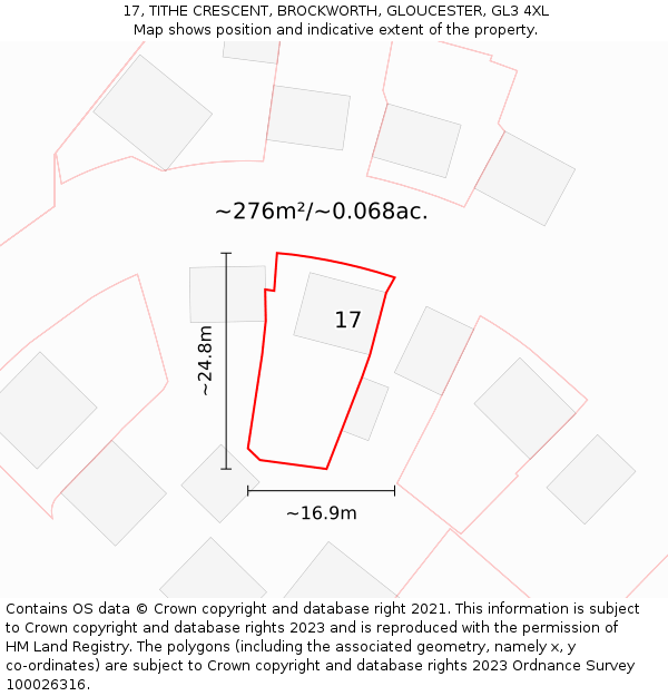 17, TITHE CRESCENT, BROCKWORTH, GLOUCESTER, GL3 4XL: Plot and title map