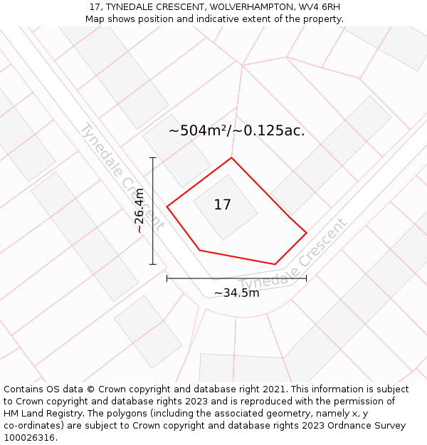 17, TYNEDALE CRESCENT, WOLVERHAMPTON, WV4 6RH: Plot and title map