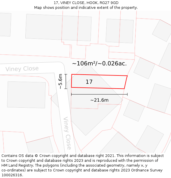 17, VINEY CLOSE, HOOK, RG27 9GD: Plot and title map