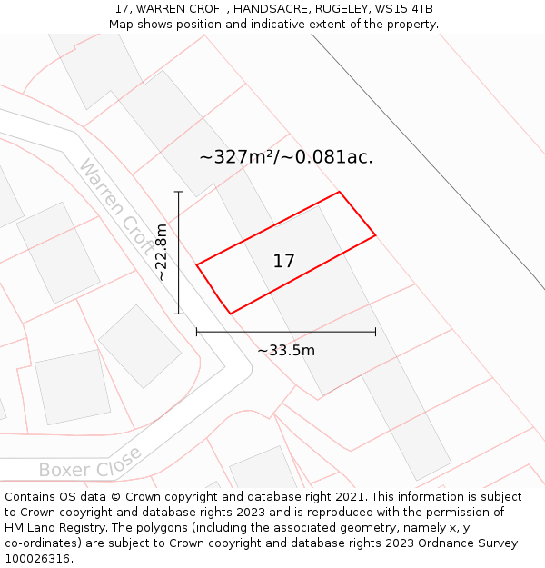 17, WARREN CROFT, HANDSACRE, RUGELEY, WS15 4TB: Plot and title map