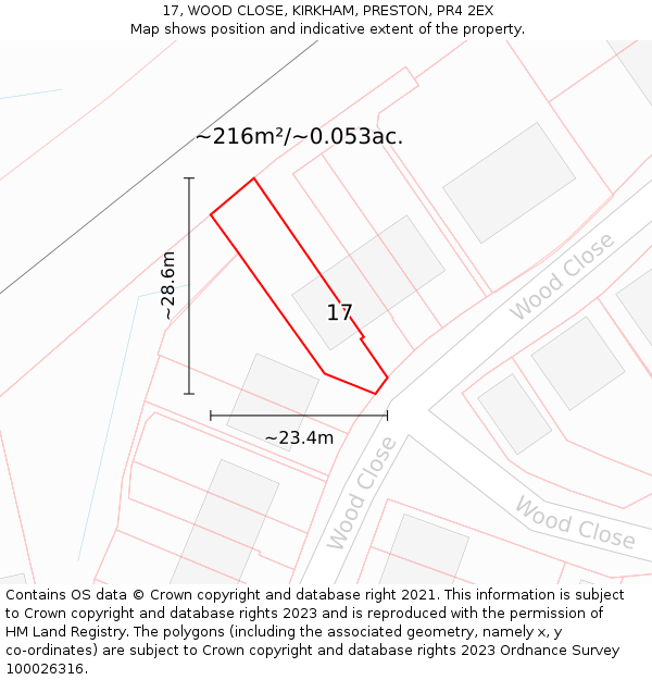 17, WOOD CLOSE, KIRKHAM, PRESTON, PR4 2EX: Plot and title map