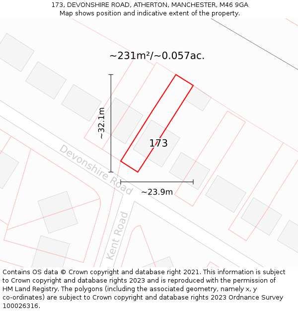 173, DEVONSHIRE ROAD, ATHERTON, MANCHESTER, M46 9GA: Plot and title map