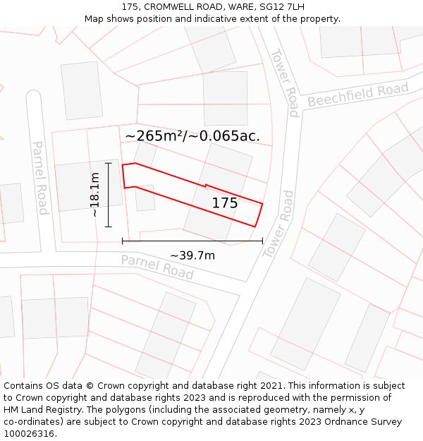 175, CROMWELL ROAD, WARE, SG12 7LH: Plot and title map