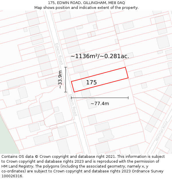 175, EDWIN ROAD, GILLINGHAM, ME8 0AQ: Plot and title map