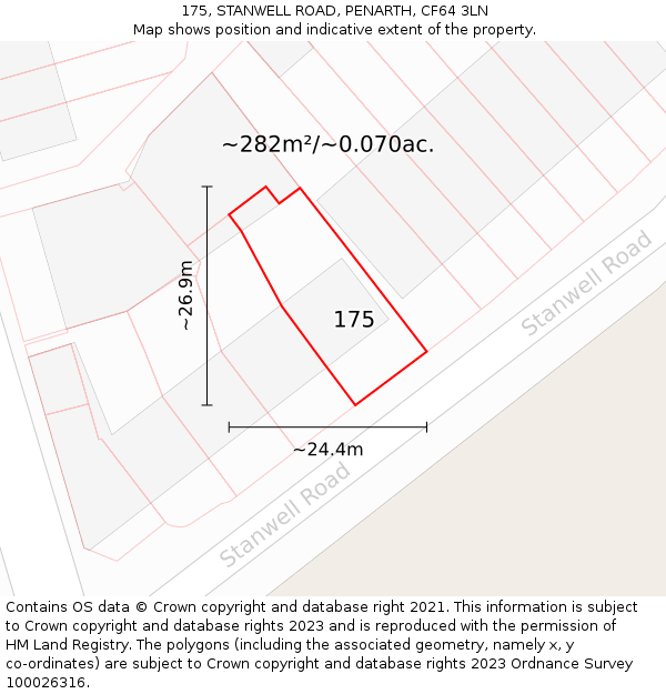 175, STANWELL ROAD, PENARTH, CF64 3LN: Plot and title map